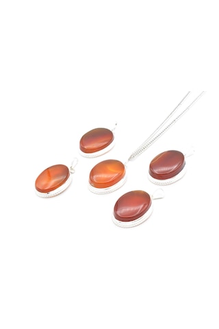 Murty99 Hakiki Doğal Karnelyan Akik Taşı Kolye Ucu Kırmızı