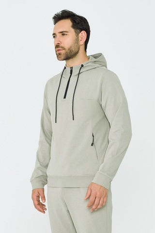 White Stone Açık Yeşil Kapüşonlu Yarım Fermuarlı Yandan Cepli Erkek Sweatshirt Khaık