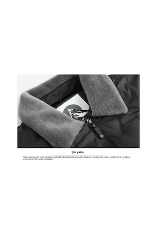 Yingfu Erkek Sonbahar/kış Kürk Yakalı Pamuklu Ceket Siyah Siyah