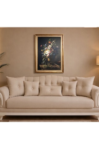 Vintage Gold Çerçeveli Dekoratif Tablo - Dark Floral Art - 60x80 Cm