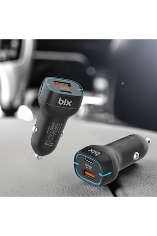 Bix BX-CCP36BK 36W QC 3.0 USB Type-C PD Araç İçi Hızlı Şarj Adaptörü Siyah