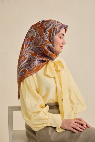 Silk Home Tivil İpek Eşarp Ist 11504- 05 Turuncu Etnik Desen