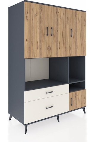 Kronos Dolap 7 Raflı 2 Çekmeceli 4 Kapaklı 132x59x195 Antrasit-çam/aytaşı Atlas Çam/aytası