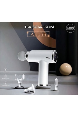 Aless Fascıa Gun Masaj Aleti M80 3 Başlıklı Profesyonel Masaj Tabancası Açık Bej