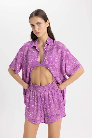 DeFacto Regular Fit Desenli Viskon Plaj Şortu-Fall in Love C3156AX24SMPR442 Mor