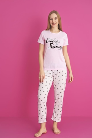 Dreamy Pamuklu Desenli Kısa Kollu Pijama Takımı Pembe