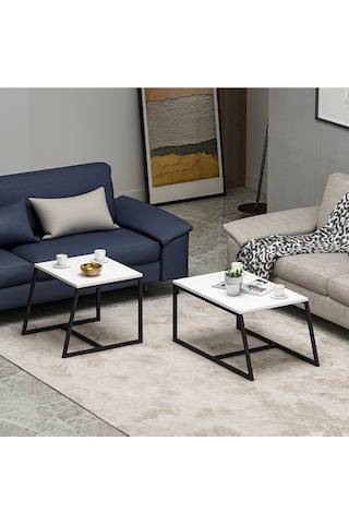 Orta Sehpa Max Metal Ayak Beyaz Siyah 2'li