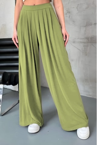 Feela Moda Premium Modal Kumaş Pileli Şalvar Kadın Pantolon 2012 Haki
