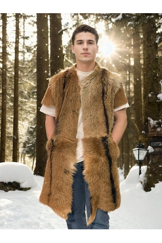 Unisex Kolsuz Uzun Yelek - Kahve Çok Renkli