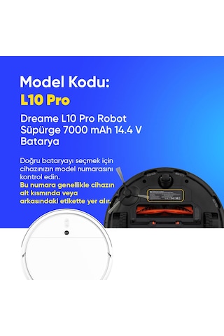 Dreame L10 Pro Robot Süpürge 7000 Mah 14.4 V Batarya Uyumlu Uzun Ömürlü, Yüksek Performans Pil