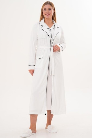 Mecit Pijama Mecit 6334 Ekru Kadın Sabahlıklı Gecelik Takımı Ekru