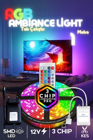 1 Metre Rgb Şerit Led Kumandalı Tak Çalıştır Set