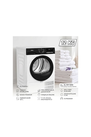 Altus AL KM 1260 12 KG Isı Pompalı Çamaşır Kurutma Makinesi