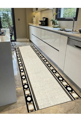 Point Krem - Dijital Baskılı, Kaymaz Taban Mutfak Halısı