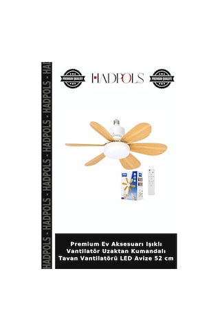 Premium Ev Aksesuarı Işıklı Vantilatör Uzaktan Kumandalı Tavan Vantilatörü Led Avize 52 Cm