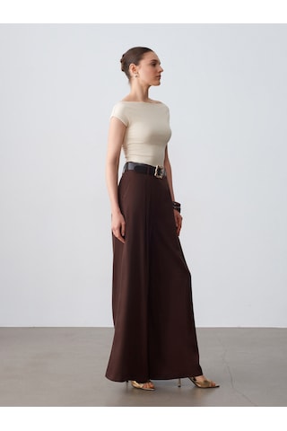 Dilvin 72692 %100 Lyocell Pileli Geniş Paça Pantolon-kahve