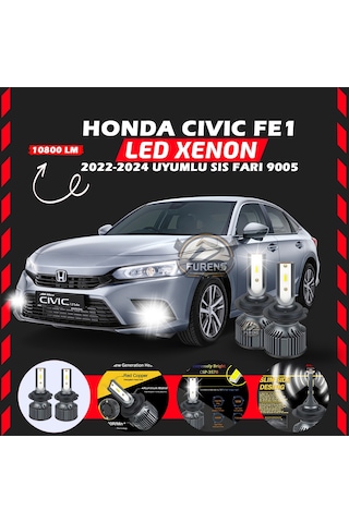 Honda Civic Fe1 2022-2024 Sis Farı Uyumlu Şimşek Etkili Led Xenon Premium Series H9005