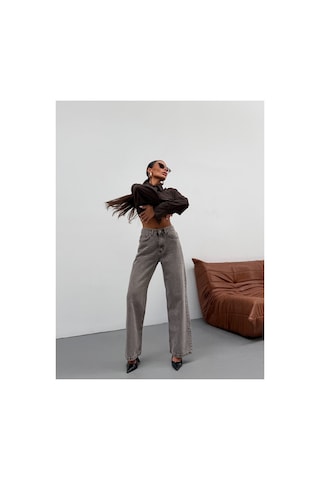 Kene Jeans Kadın Kahve Kar Yıkama Dökümlü Bol Paça Palazzo Kot/denim Pantolon Jeans Kahverengi