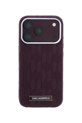 Apple iPhone 18 Pro Uyumlu Kılıf Karl Lagerfeld Lisanslı M-safe Özellikli Kl Yazılı Hot Stamp Kapak Bordo