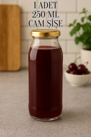 1 Adet 250 Ml Beslenme Şeffaf Meyve Suyu, Meşrubat, Limonata Şişesi Metal Kapaklı 250 Cc Şişe Gold