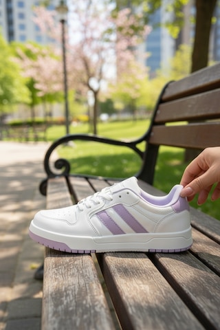 Enoch Kadın Renkli Şerit Detaylı Şık Sneaker Yürüyüş Ayakkabısı Beyaz Lıla