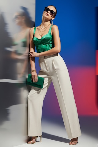Fashion Cocktail Palazzo Çift Cepli Ofis Günlük Boru Paça Yüksek Bel Günlük Kombin Pantolon Naturel Taş Naturel