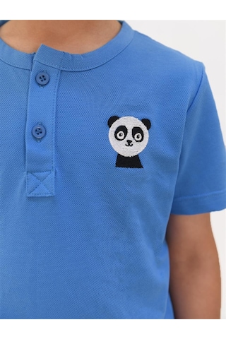 Luess Erkek Çocuk Nakış Detaylı Hakim Yaka Tshirt-mavi Mavi