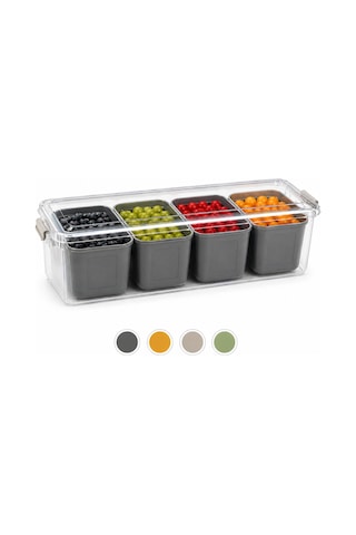 4 Bölmeli Çok Amaçlı Saklama Kabı 3,5 Lt Kapasiteli Bpa Free Çıkartılabilir Bölmeli Kapaklı Organizer Buzdolabı Ve Dondurucu Uyumlu Yerli Üretim Füme,açık Gri, Sarı Ve Yeşil-asorti Renkler