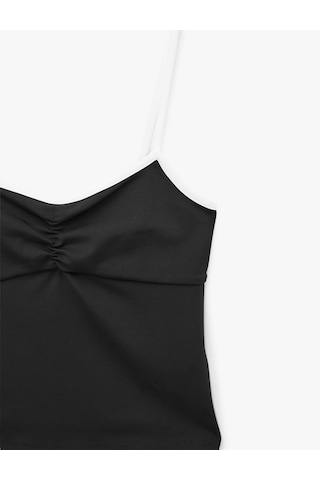 Koton Renk Kontrastlı Slim Fit Büzgülü İnce Askılı Spor Atlet Siyah 7wak30033nk