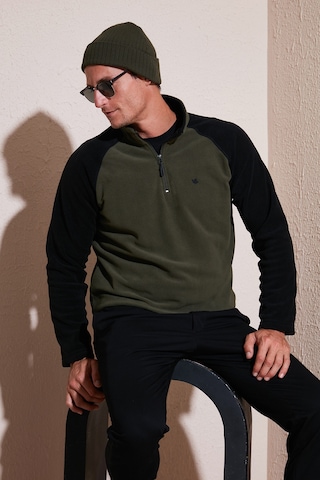 Buratti Slim Fit Yarım Fermuarlı Kışlık Şardonlu Erkek Polar 5906055 Haki