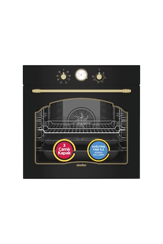 Simfer 8 Fonksiyon Retro Siyah Multi Turbo 3'lü Ankastre Set (7349 Fırın + 3325 Ocak + 9612 Davlumbaz)
