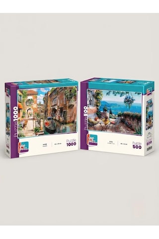 Venedik Ve Limana Karşı İkili Set - 1000 + 500 Parça İkili Puzzle Seti