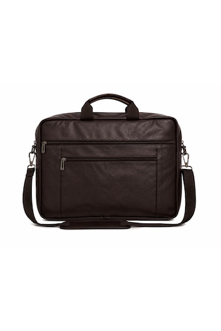Mıno Tech Unisex Suni Deri Laptop Evrak Çantası Ayarlanabilir Omuz Askılı Acı Kahverengi