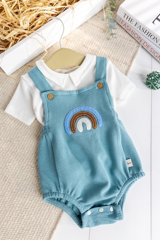 Babymod Gök Kuşaklı 100% Pamuk Erkek Bebek Salopet Yazlık Tulum Yeşil