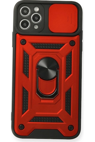 Newface Apple iPhone Uyumlu 11 Pro Max Kılıf Pars Lens Yüzüklü Silikon Semeglbl - 64 - Kırmızı