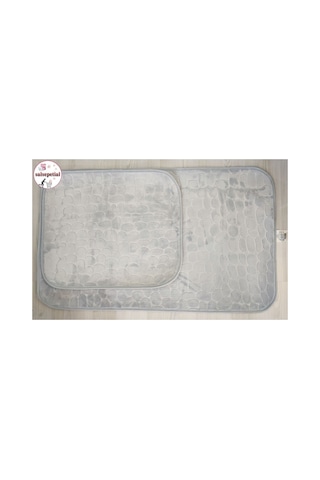 2'li Banyo Paspas Seti Banyo Paspas Takımı Banyo Halısı 60x100 50x60cm Açık Mavi