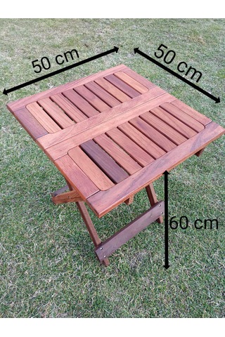 Ahşap İroko Katlanabilir 50x50 Bahçe Ve Balkon Masası Ceviz