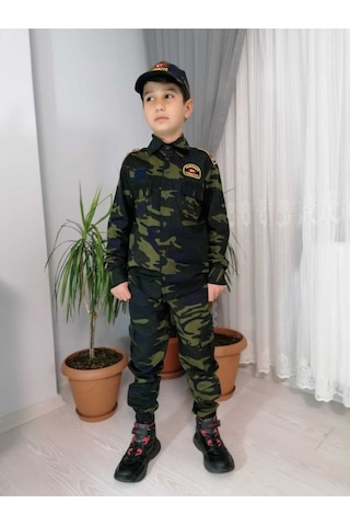 Vepaş Çocuk Komando Asker Kamuflaj Takımı Koyu Yeşil
