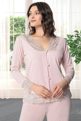 9620 Kadın Çeyizlik Dantelli Penye 6'lı Set -pudra Pudra