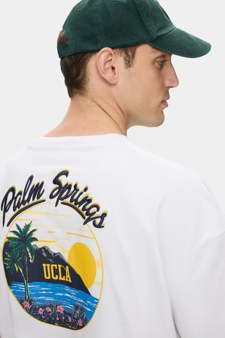Ucla Kaıus Beyaz Bisiklet Yaka Baskılı Ve Nakışlı %100 Pamuk Oversize Erkek Tshirt