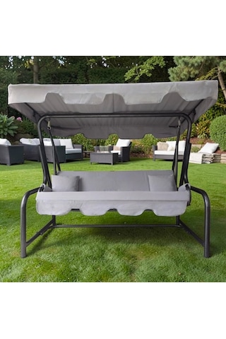 Süngersiz Tenteli Salıncak Kumaş Seti 3kişilik 164x47 Cm Süngersiz Lüx Panama Açık Gri