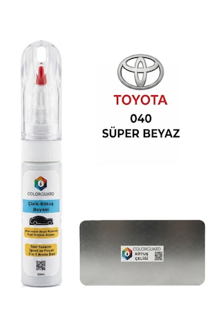 Toyota 040 Süper Beyaz İğneli Ve Fırçalı Özel Tasarım Şişe Rötuş Boyası Ve Profesyonel Rötuş Çeliği Seti