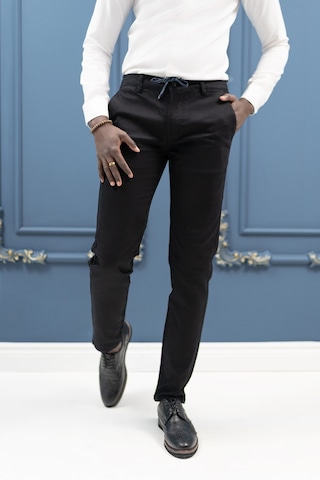 Perpant Slimfit Beli İplikli Pamuklu Gabardin Kışlık Jogger Pantolon Siyah