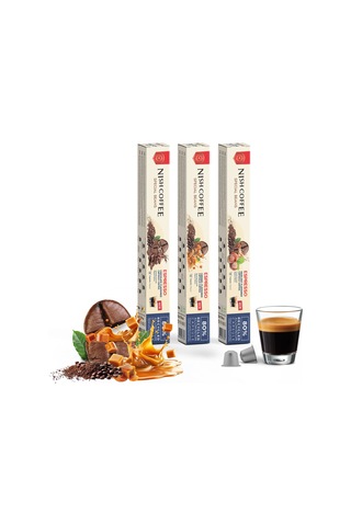 Nish Coffee Aromalı Kapsül Kahve 3'lü Set Karamel-çikolata-fındık - 30 Adet Kapsül Kahve