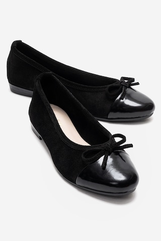 Luvishoes Boleo Siyah Süet Siyah Hakiki Deri Kadın Babet Ayakkabı