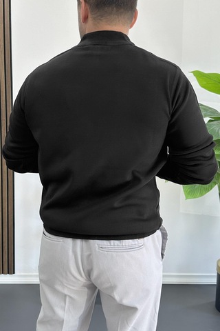 Edwox Erkek Yarım Fermuarlı Normal Kalıp Kazak Siyah Edw411 Siyah