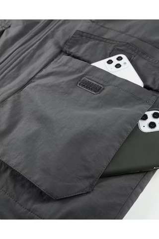 Snapbuy Kışlık Çift Taraflı, Çok Cepli, Bol Kesimli, Kalın Peluşlu Erkek Yeleği Koyu Gri