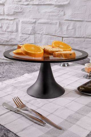 Siyah Yuvarlak Pasta Standı, Kek Ve Kurabiye Sunum Stantı, Çeyizlik, Hediyelik, Pasta Tabağı Siyah