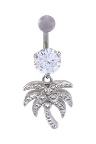 Ferizz 316l Çelik Zirkon Taşlı Palmiyeli Piercing Prc-134 Gümüş