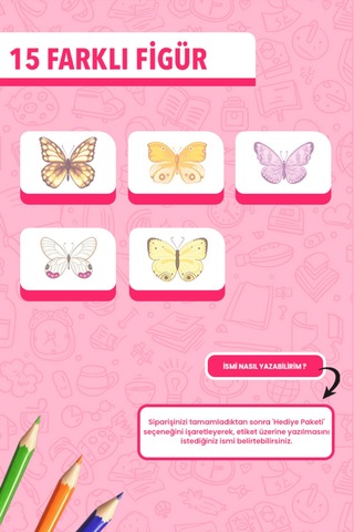 İsim Yazılabilir Sevimli Ve Güzel Kelebekler Temalı Okul Etiketi Kalem & Defter İçin 200 Adet Çoklu